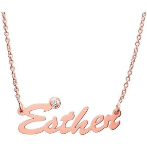 Zilveren naamketting roseplated met zirkonia