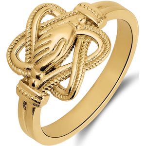Stalen goldplated ring met mattenklopper en hand