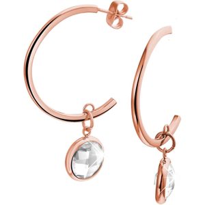 Stalen oorbellen creool met hanger glas