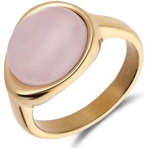 Stalen goldplated ring met rozenkwarts ovaal