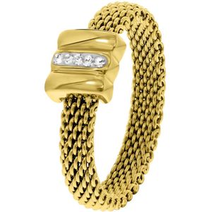 Gerecycled stalen ring mesh goldplated met kristal