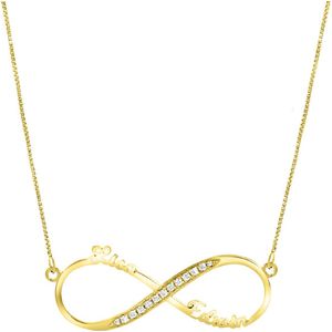 Zilveren goldplated naamketting infinity met zirkonia voor dames
