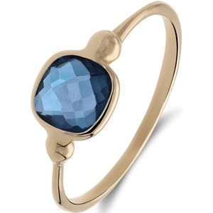 14 karaat geelgouden ring met london blue topaas
