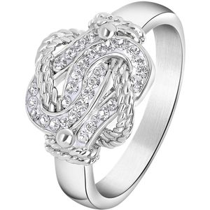 Lucardi Dames Ring Surinaamse mattenklopper met kristal - Ring - Cadeau - Staal - Zilverkleurig
