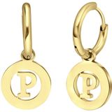 Stalen goldplated oorbellen met letter - P