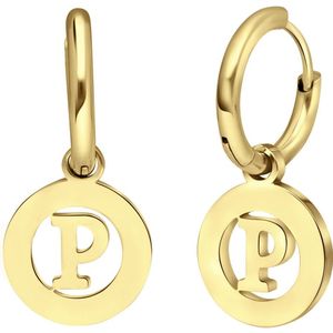 Stalen goldplated oorbellen met letter - P