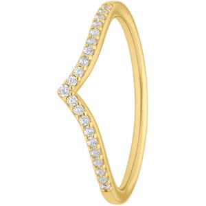 Zilveren ring V-vorm goldplated met zirkonia