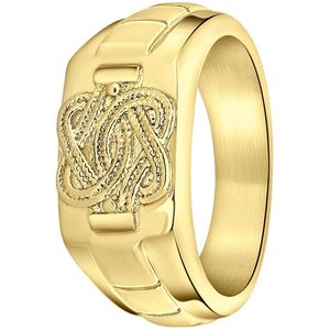 Lucardi Heren Gerecycled Stalen Goldplated Ring Surinaamse Mattenklopper - Ring - Staal