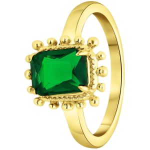Stalen goldplated vintage ring vierkant groen