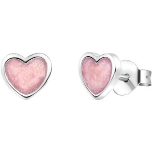Zilveren kinderoorbellen hart licht roze emaille