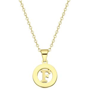 Stalen goldplated ketting met letter - F