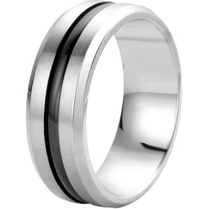 Gerecycled stalen herenring met zwarte band