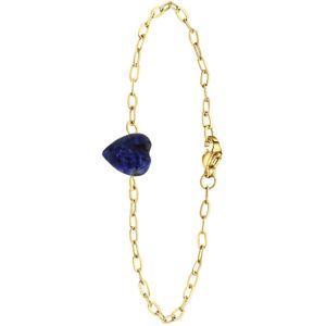 Stalen goldplated armband met hart lapis lazuli