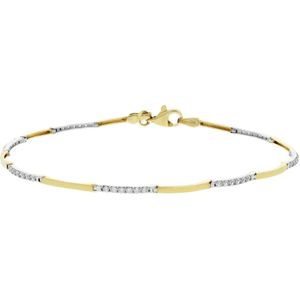 Lucardi Dames Bicolor armband zirkonia - 14 karaat goud - Armband - Cadeau - 19 cm - Witgoud en Geelgoud