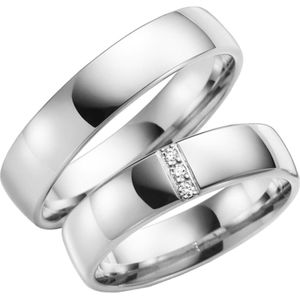 14K witgouden trouwrng diamant Pioenroos Line H98W