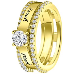 Zilveren ring gold gravure 2-delig zirkonia