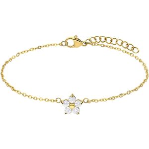 Stalen goldplated armband bloem met zirkonia wit