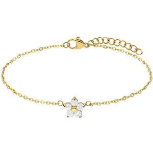 Stalen goldplated armband bloem met zirkonia wit