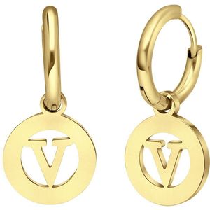 Stalen goldplated oorbellen met letter - V