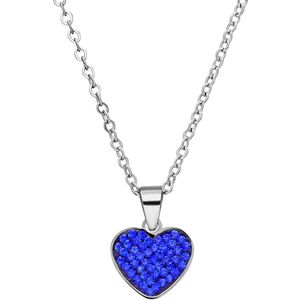 Stalen ketting hart met kristal sapphire