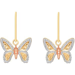 9 Karaat tricolor oorhangers met vlinder