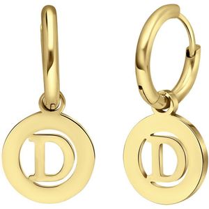 Stalen goldplated oorbellen met letter - D