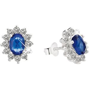 Zilveren oorbellen met blauwe steen en zirkonia