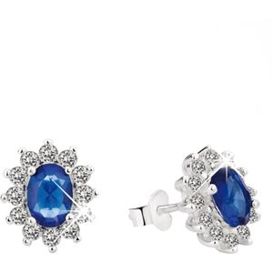 Zilveren oorbellen met blauwe steen en zirkonia