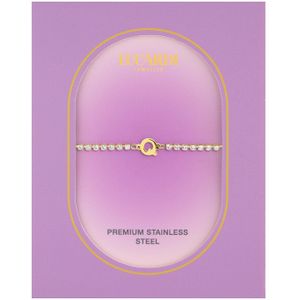 Stalen goldplated tennis armband wit cz letter - Q