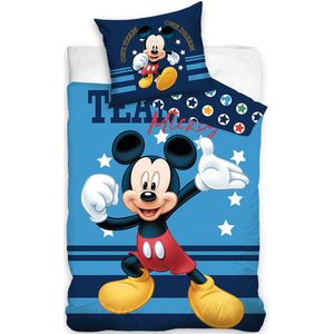 Mickey Mouse Dekbedovertrek Team Mickey - Eenpersoons - 140x200 cm - Blauw