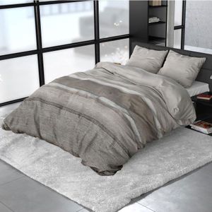 Sleeptime Flanel Stone Stripe - Dekbedovertrekset - Lits-Jumeaux - 240x200/220 + 2 kussenslopen 60x70 - Taupe