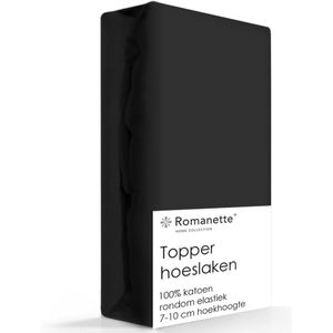 Topper Hoeslaken Katoen Romanette Zwart-90 x 200 cm
