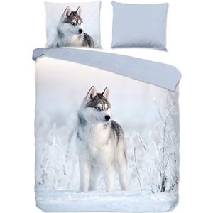 Good Morning Husky Dekbedovertrek Blauw-1-persoons (140 x 200/220 cm)