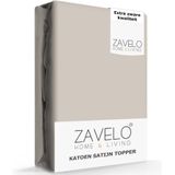 Zavelo Deluxe Katoen-Satijn Topper Hoeslaken Taupe-Lits-jumeaux (180x220 cm)