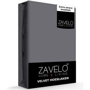 Zavelo Velvet Hoeslaken Antraciet-Lits-jumeaux (160x200 cm) - Hoogwaardige Kwaliteit - Super zacht - Velvet/Velours
