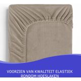 Zavelo Flanel Velvet Hoeslaken Taupe - Lits-jumeaux (160x200 cm) - 100% Velvet - Super Zacht - Hoge 30cm Hoek