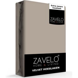 Zavelo Flanel Velvet Hoeslaken Taupe - Lits-jumeaux (160x200 cm) - 100% Velvet - Super Zacht - Hoge 30cm Hoek