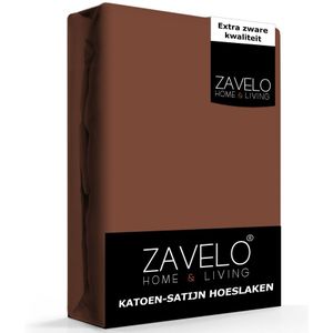 Zavelo Hoeslaken Katoen Satijn Roest Bruin - 1-persoons (90x200 cm) - Soepel & Zijdezacht - 100% Katoensatijn