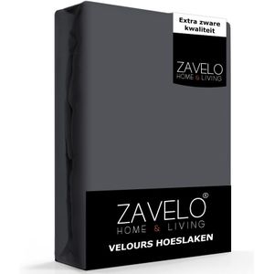 Zavelo Hoeslaken Velours Antraciet - Fluweel Zacht - 30 cm Hoekhoogte - Rondom Elastiek - Velvet -2-persoons (140/150x200/220 cm)