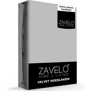 Zavelo Flanel Velvet Hoeslaken Grijs - 2-persoons (140x200 cm) - 100% Velvet - Super Zacht - Hoge 30cm Hoek