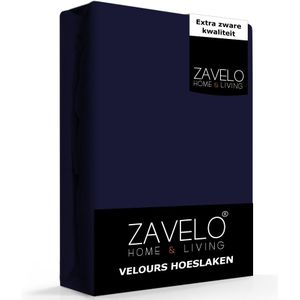 Zavelo Hoeslaken Velours Navy - Fluweel Zacht - 30 cm Hoekhoogte - Rondom Elastiek - Velvet -Lits-jumeaux (160/180x200/220 cm)