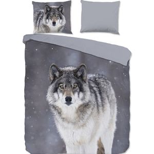 Good Morning Wolfie Flanel Dekbedovertrek Grijs-Lits-jumeaux (270 x 200/220 cm)