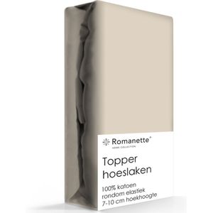 Romanette  Topper Hoeslaken - Maat: 200 X 200 - Katoen - Taupe - Romanette - Maat: 200 X 200