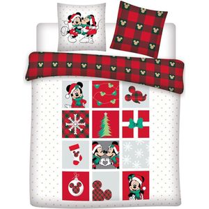 Disney Minnie & Mickey Mouse Dekbedovertrek Kerst - Lits Jumeaux - 240 x 220 + 2x 65 x 65 cm - Katoen Flanel