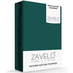 Zavelo Deluxe Katoen-Satijn Topper Hoeslaken Donker Groen-2-persoons (140x200 cm)
