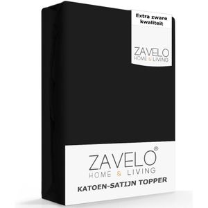 Zavelo Deluxe Katoen-Satijn Topper Hoeslaken Zwart-2-persoons (140x200 cm)