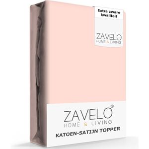 Zavelo Deluxe Katoen-Satijn Topper Hoeslaken Roze-2-persoons (140x200 cm)
