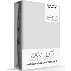Zavelo Deluxe Katoen-Satijn Topper Hoeslaken Grijs-Lits-jumeaux (180x220 cm)