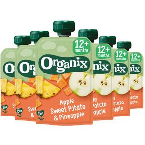 6x Organix Knijpfruit 12+m Appel Zoete Aardappel & Ananas 100 gr