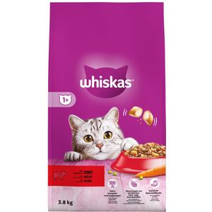 3x Whiskas 1+ Adult Katten Droogvoer Rund 3,8 kg